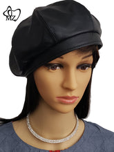 Load image into Gallery viewer, MariaKinz Women Faux Leather Fine Quality Black Beret Hat MariaKinz