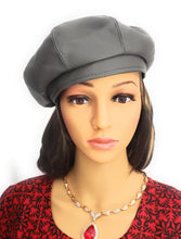 Load image into Gallery viewer, MariaKinz Women Faux Leather Fine Quality Gray Beret Hat MariaKinz