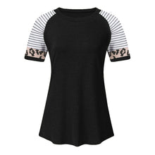 Load image into Gallery viewer, MariaKinz: Women's Clothing Leopard Striped Black, Loose Short Sleeve Casual T-Shirt MariaKinz