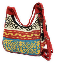 Load image into Gallery viewer, MariaKinz Woven Hobo Bag Convertible to Backpack with Adjustable Strap Red-Blue MariaKinz