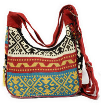Load image into Gallery viewer, MariaKinz Woven Hobo Bag Convertible to Backpack with Adjustable Strap Red-Blue MariaKinz
