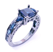 Load image into Gallery viewer, Metal Black Plated 925 Silver Designer Sapphire Color Crystal Ring By MariaKinz MariaKinz