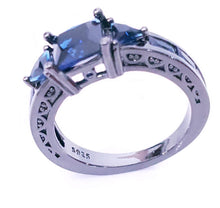 Load image into Gallery viewer, Metal Black Plated 925 Silver Designer Sapphire Color Crystal Ring By MariaKinz MariaKinz