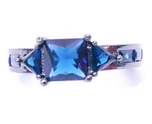 Load image into Gallery viewer, Metal Black Plated 925 Silver Designer Sapphire Color Crystal Ring By MariaKinz MariaKinz