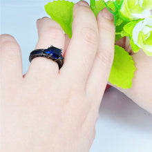 Load image into Gallery viewer, Metal Black Plated 925 Silver Designer Sapphire Color Crystal Ring By MariaKinz MariaKinz