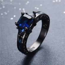 Load image into Gallery viewer, Metal Black Plated 925 Silver Designer Sapphire Color Crystal Ring By MariaKinz MariaKinz