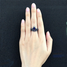 Load image into Gallery viewer, Metal Black Plated Silver and Sapphire Heart Ring Set By MariaKinz MariaKinz