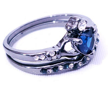 Load image into Gallery viewer, Metal Black Plated Silver and Sapphire Heart Ring Set By MariaKinz MariaKinz