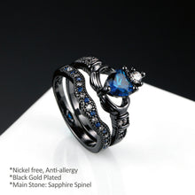 Load image into Gallery viewer, Metal Black Plated Silver and Sapphire Heart Ring Set By MariaKinz MariaKinz