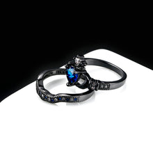 Load image into Gallery viewer, Metal Black Plated Silver and Sapphire Heart Ring Set By MariaKinz MariaKinz