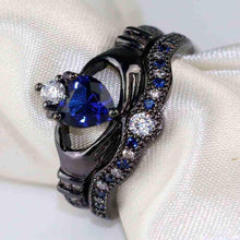 Load image into Gallery viewer, Metal Black Plated Silver and Sapphire Heart Ring Set By MariaKinz MariaKinz