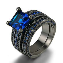 Load image into Gallery viewer, Metal Black Plated Stainless Steel with Princes Sapphire Color CZ Ring Set By MariaKinz MariaKinz