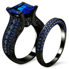 Load image into Gallery viewer, Metal Black Plated Stainless Steel with Princes Sapphire Color CZ Ring Set By MariaKinz MariaKinz