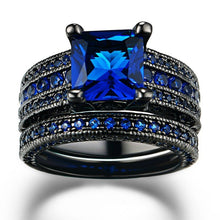Load image into Gallery viewer, Metal Black Plated Stainless Steel with Princes Sapphire Color CZ Ring Set By MariaKinz MariaKinz