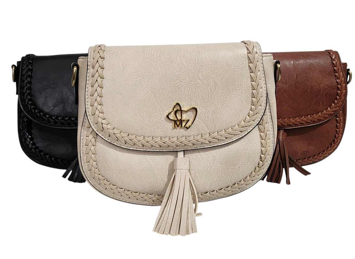 MariaKinz Flap Saddle Crossbody Handbag with Tassel for Women