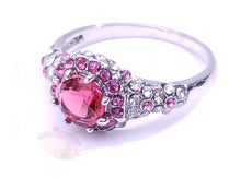 Load image into Gallery viewer, White Gold Plated Paved & Round Ruby Color CZ Halo Ring Set, by MariaKinz MariaKinz