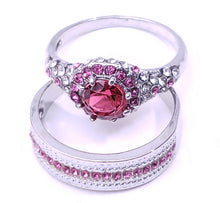 Load image into Gallery viewer, White Gold Plated Paved & Round Ruby Color CZ Halo Ring Set, by MariaKinz MariaKinz