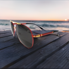 Load image into Gallery viewer, Advanced Aviator Polarized Sunglasses HD Lens Red Frame-Black Lens Gold Highlights