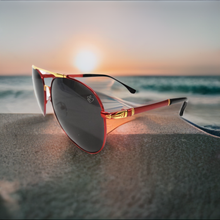 Load image into Gallery viewer, Advanced Aviator Polarized Sunglasses HD Lens Red Frame-Black Lens Gold Highlights