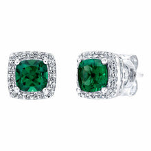 Load image into Gallery viewer, MariaKinz 18K White Gold Plated Emerald Color CZ Square Stud Earrings