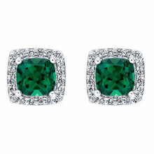 Load image into Gallery viewer, MariaKinz 18K White Gold Plated Emerald Color CZ Square Stud Earrings