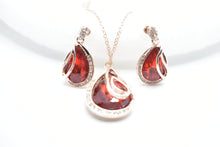 Load image into Gallery viewer, 18K Gold plated Tear Drop Ruby Color Crystal Fashion Necklace Set MariaKinz