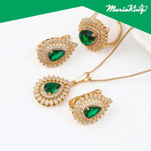 Load image into Gallery viewer, 18K Gold plated designer lab-created Emerald and crystal jewelry set MariaKinz
