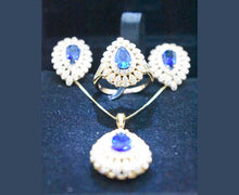 Load image into Gallery viewer, 18K Gold plated simulated blue sapphire and crystal jewelry set MariaKinz
