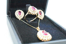 Load image into Gallery viewer, 18K Gold plated, simulated red ruby and crystal jewelry set MariaKinz