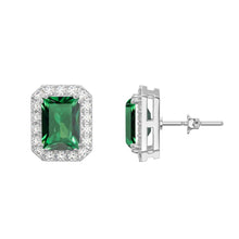 Load image into Gallery viewer, MariaKinz 18K White Gold Plated Emerald  Color CZ Rectangular Stud Earrings
