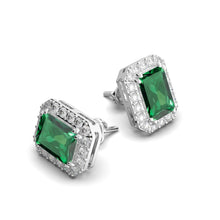 Load image into Gallery viewer, MariaKinz 18K White Gold Plated Emerald  Color CZ Rectangular Stud Earrings
