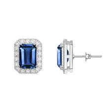 Load image into Gallery viewer, MariaKinz 18K White Gold Plated Sapphire  Color CZ Rectangular Stud Earrings
