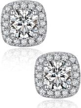 Load image into Gallery viewer, MariaKinz 18K White Gold Plated Diamond Color CZ Princes Cut Stud Earrings
