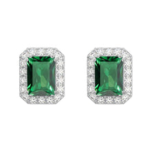 Load image into Gallery viewer, MariaKinz 18K White Gold Plated Emerald  Color CZ Rectangular Stud Earrings
