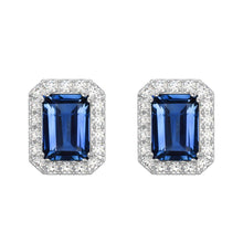 Load image into Gallery viewer, MariaKinz 18K White Gold Plated Sapphire  Color CZ Rectangular Stud Earrings
