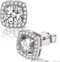 Load image into Gallery viewer, MariaKinz 18K White Gold Plated Diamond Color CZ Princes Cut Stud Earrings
