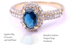 Load image into Gallery viewer, Gold Plated Paved &amp; Oval Sapphire Color CZ Halo Ring with Band, Created for MariaKinz MariaKinz