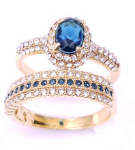 Load image into Gallery viewer, Gold Plated Paved &amp; Oval Sapphire Color CZ Halo Ring with Band, Created for MariaKinz MariaKinz
