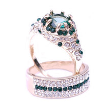 Load image into Gallery viewer, Gold Plated Paved &amp; Round Emerald Color CZ Halo Ring with Band, Created for MariaKinz MariaKinz