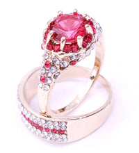 Load image into Gallery viewer, Gold Plated Paved &amp; Round Ruby Color CZ Halo Ring with Band, Created for MariaKinz MariaKinz
