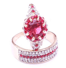 Load image into Gallery viewer, Gold Plated Paved &amp; Round Ruby Color CZ Halo Ring with Band, Created for MariaKinz MariaKinz