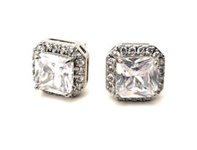 Load image into Gallery viewer, MariaKinz 18K White Gold Plated Diamond Color CZ Princes Cut Stud Earrings MariaKinz