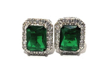Load image into Gallery viewer, MariaKinz 18K White Gold Plated Emerald  Color CZ Rectangular Stud Earrings MariaKinz
