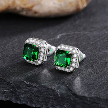Load image into Gallery viewer, MariaKinz 18K White Gold Plated Emerald  Color CZ Square Stud Earrings MariaKinz
