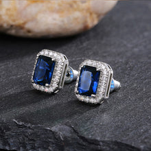 Load image into Gallery viewer, MariaKinz 18K White Gold Plated Sapphire  Color CZ Rectangular Stud Earrings MariaKinz