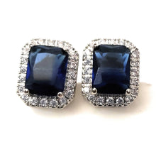 Load image into Gallery viewer, MariaKinz 18K White Gold Plated Sapphire  Color CZ Rectangular Stud Earrings MariaKinz
