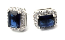Load image into Gallery viewer, MariaKinz 18K White Gold Plated Sapphire  Color CZ Rectangular Stud Earrings MariaKinz