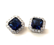 Load image into Gallery viewer, MariaKinz 18K White Gold Plated Sapphire  Color CZ Square Stud Earrings MariaKinz
