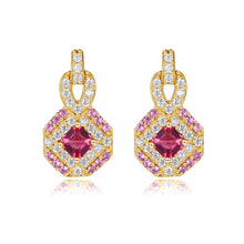 Load image into Gallery viewer, MariaKinz 925 Stamped Gold Plated Created Ruby Cluster Infinity Earrings for Women MariaKinz
