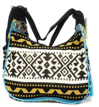 Load image into Gallery viewer, MariaKinz Bohemian Style Woven Hobo Bag Convertible to Backpack with Adjustable Strap Blue MariaKinz
